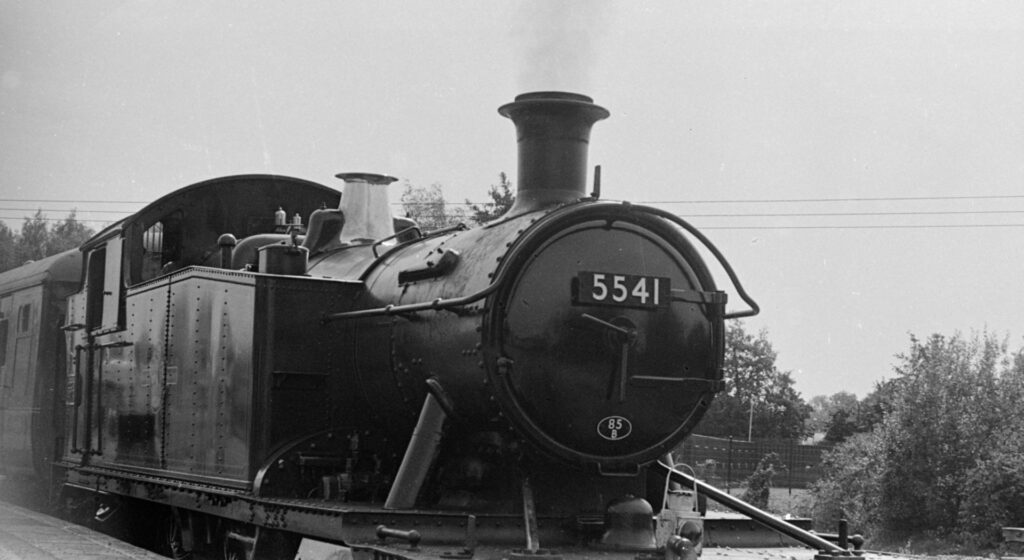 An old steam train engine, with it&rsquo;s number on the front plate.